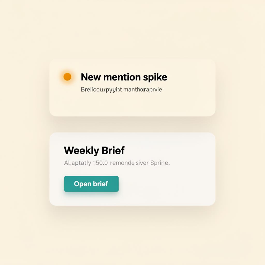 Alert tile and weekly brief with an Open brief action