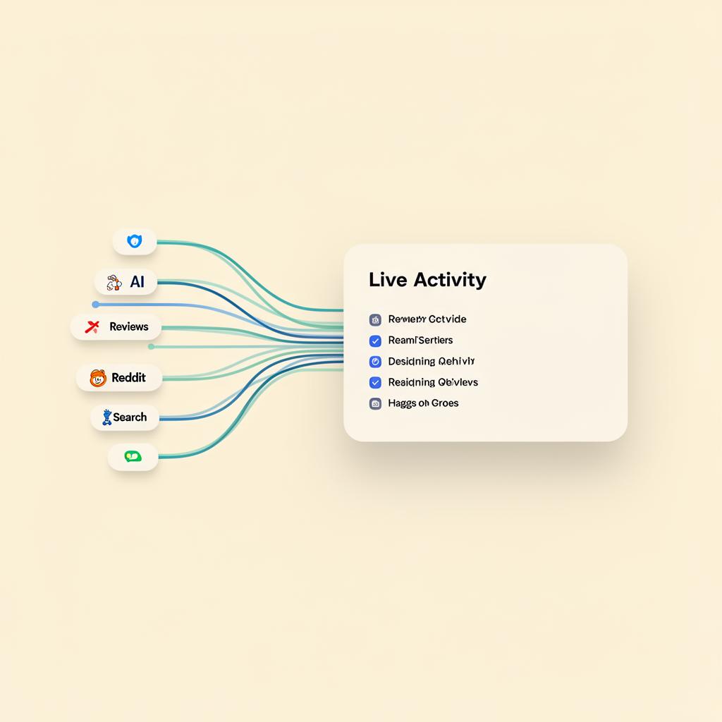 Multiple data sources flowing into a single live activity panel